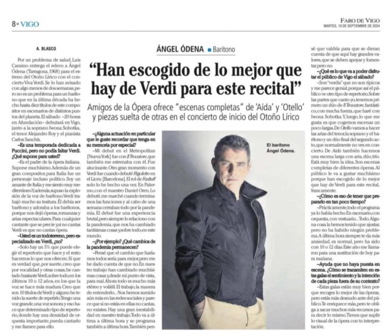 Faro de Vigo. Entrevista Ángel Ódena