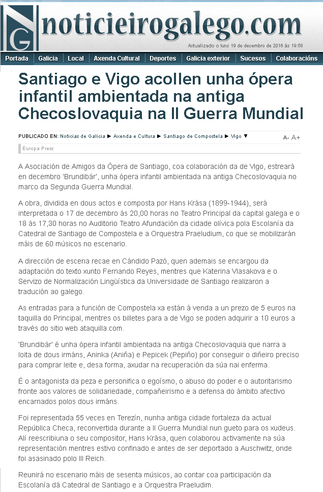 Brundibar en Noticiero Galego
